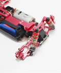 Premium Metal Steering Blocks C Hub Carriers Slick Silver Wheel Hubs close-up view of red metal C-Hub carriers on RC crawler chassis