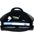 Interior view of Gray Cat With Sunglasses Laptop Bag showcasing organized compartments for 14 to 16 inch notebooks and accessories.