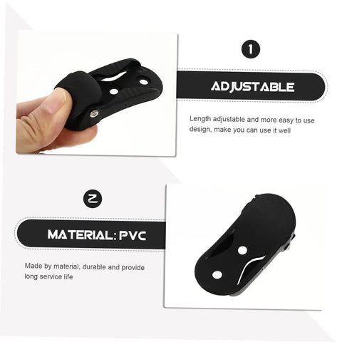 Two Pack Roller Skate Straps With Buckle And Screws, adjustable PVC material, close-up of black strap held in hand.