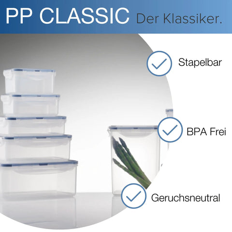 8 Cup Airtight Pantry Storage Rectangle Container Bpa Free Smart Kitchen Organizer Patented Hinge Lock Keeps Cookies Crisp Zero Mess Secure Snap Closure showing stacked clear containers.