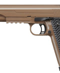 Aluminum VX-14 Gas Blowback 1911 Airsoft Pistol with green fiber optic sights and threaded barrel, side view