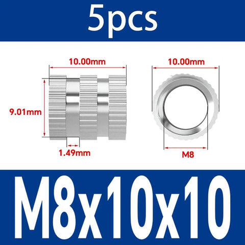 M8 Stainless Steel Knurled Insert Nuts With Through Hole Heat Set Embedding For Injection Molding Beefed-Up 304 Stainless Steel