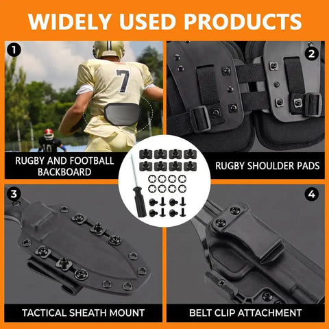Image of Eight Sets Heavy Duty Football Backplate Screws Chicago Screws Rig With Nuts Washers Driver for youth and adult shoulder pads.