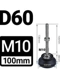 Heavy Duty Adjustable Leveling Feet With Swivel Bases And Universal M8 M10 M12 Threads For Furniture And Lathes Offering No Sweat Installation And Rock Solid Support For Garage Projects, 100mm tall with nylon pad.