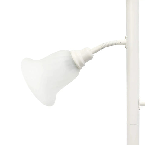 Close-up of one reading light from Three Light Floor Lamp With Scalloped Champagne Glass Shades In Restoration Bronze Finish