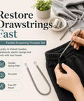 4 Piece Flexible Drawstring Threader Tools Set In Stainless Steel For Quick Cord Repair Re Thread Hoodies And Sweatpants Waistbands Shoes Laces And Elastic Bands Keeps Loose Strings Tidy And Easy To Reuse, with hoodie waistband