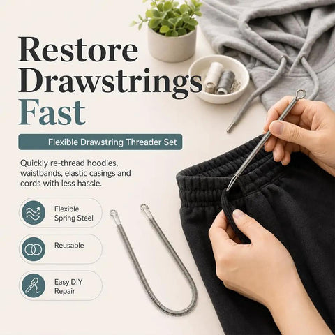 4 Piece Flexible Drawstring Threader Tools Set In Stainless Steel For Quick Cord Repair Re Thread Hoodies And Sweatpants Waistbands Shoes Laces And Elastic Bands Keeps Loose Strings Tidy And Easy To Reuse, with hoodie waistband