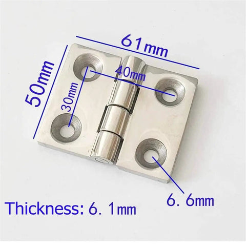 Heavy Duty Polish Stainless Steel Hinge Door Cabinet Hardware With Knee Brace Concealed Electric Box Machine Furniture Parts, size 61mm x 50mm.