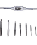 Premium 8-Piece Tap And Die Set Made With Tough Alloy Steel For Clean Metric Threading On Pipes And Hard Metals Like Aluminum And Carbon Steel Without Damage Or Stripping Includes Wrench And Seven Taps, M3-M12 wrench and taps
