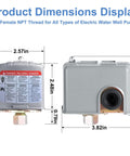 Well Water Pump Pressure Switch 40 60 PSI With Adjustable Differential One Quarter Inch NPT Auto Control product dimensions