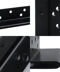 Close-up of Heavy Duty Bed Frame Hardware Double Hook Slot Bed Post Brackets 4 PCS Black Powder Coated Iron, showing mounting holes.
