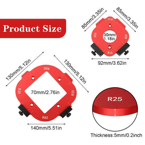 Heavy Duty Aluminum Router Corner Radius Templates For Smooth Woodworking Edges And Dead On Arc Cuts DIY Edge Profiler Jig with R10-R50 sizes.