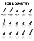 300 Piece Black Laptop Screw Replacement Kit With Countersunk Self Tapping Screws KA2 KA2.6 KA3 for notebook computers, size chart