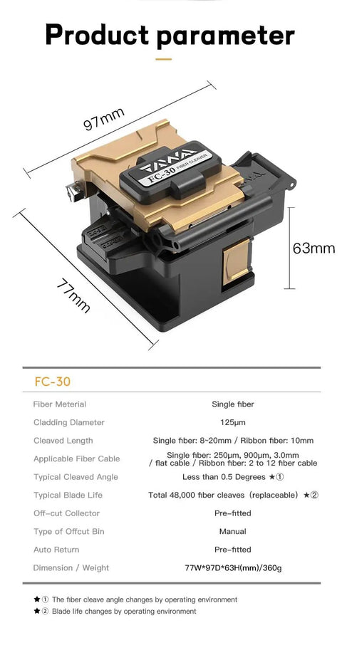 Pro Grade Auto Stability Fiber Optic Cleaver With 0.5 Degree Precision, 48,000 Blade Life, Built In Waste Bin, 250 Micron To 3.0 Mm Fiber And Flat Cable, Dual Fixture Design For Clean, Consistent Fiber Terminations