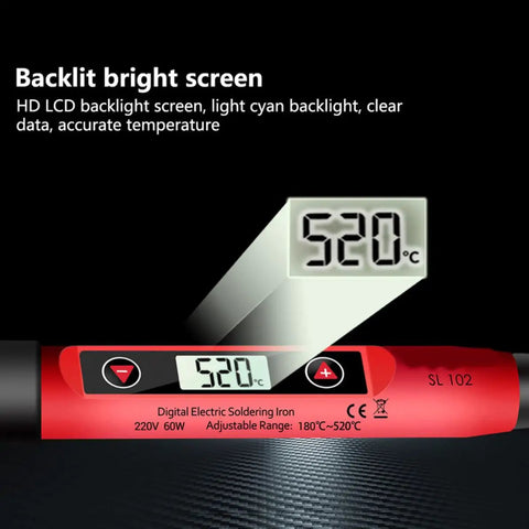 Handy Electric Soldering Iron Kit With Testing Tool Storage Bag Perfect For Appliance Repair And Circuit Boards Portable US Plug showing bright LCD screen with temperature display.