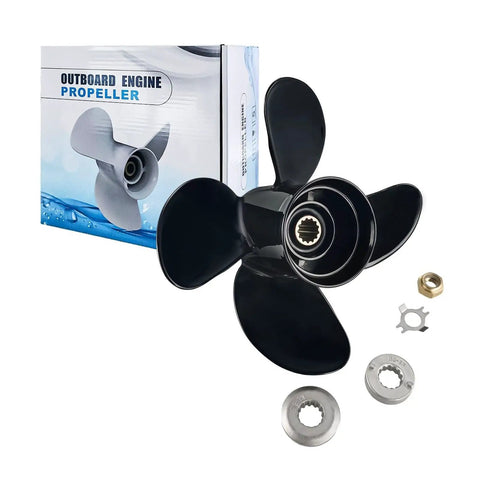 Aluminum Four Blade Propeller 10.63 X 12 Pitch For Mercury Outboard Motors 25 70 HP Right Hand Rotation 13 Spline With Hub Nut Kit