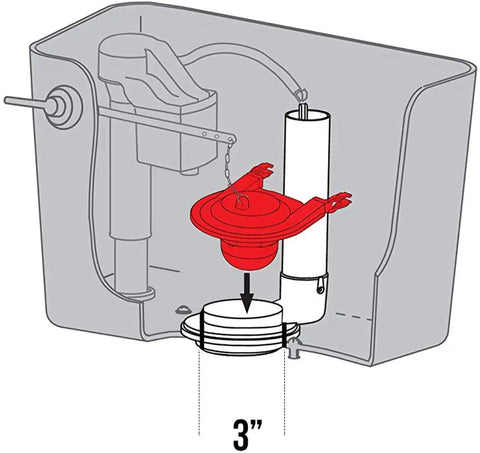 Diagram of 3-Inch Flushline Replacement Flapper for G Max Toilets THU092-2 THU138S THU175S 2021BP with stainless steel chain.