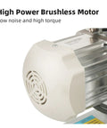 High power brushless motor of Rugged All Steel Belt Sander And Rock Polisher Gen Two Build, showcasing low noise and high torque.