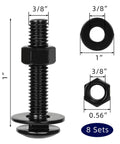 3/8-16 Carriage Bolt Kit in Stainless Steel 304 With Full Thread Bolts, Nuts, and Flat Washers, Round Head Square Neck, Black Finish, 8 Sets for Heavy Duty Repairs and DIY Projects