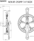 Technical drawing of Beefy 130mm BCD 52T Bike Crankset With 165 170 172.5 175mm Crank Arms Forged 6061 T6 Alloy.