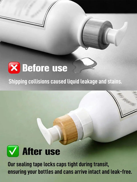 No Spill Leakproof Bottle Sealing Tape 1.18In By 108Ft Keeps Liquids In shown preventing leaks from bottle cap during transit