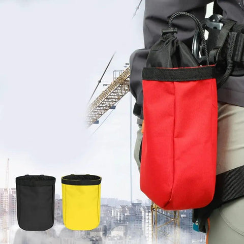 Rock Climbing Waist Pack For Quick Access Gear, Lightweight Nylon Tool Pouch, Water Resistant Outdoor Gear Holder, red pack attached.