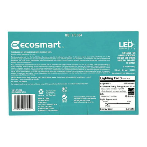 60W Equivalent Soft White A19 Dimmable LED Light Bulbs 800 Lumens Energy Star 2700K Warm Glow Lasting 15000 Hour Life 9.5W Replacement 4 Pack For Home