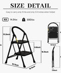 2 Step Folding Step Stool With Wide Anti Slip Pedal And Comfort Handgrip Lightweight Steel Ladder Portable For Home Easy Open Safety Fold Supports Up To 330 Pounds size details