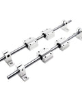 4 Pack 8mm By 100mm Case Hardened Chrome Plated Linear Motion Rods For CNC, 3D Printers, And DIY Machines, High Precision Chrome Finish, H8 Tolerance, Durable Carbon Steel Rods For Smooth Linear Guidance, shown with linear bearings