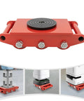 Heavy Duty Machinery Mover Dolly Skates with Six Heavy Duty Rollers 17600 Lbs Load Rating, red steel dolly for moving equipment.