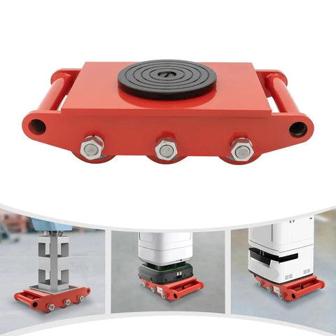Heavy Duty Machinery Mover Dolly Skates with Six Heavy Duty Rollers 17600 Lbs Load Rating, red steel dolly for moving equipment.
