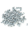 Heavy Duty Non Slip Tire Studs For Cars Trucks Atvs And Motorcycles With Built Different Tungsten Steel Core For Ice Snow And Mud Traction 100 Piece Pack of silver tungsten tire studs arranged in a pile.
