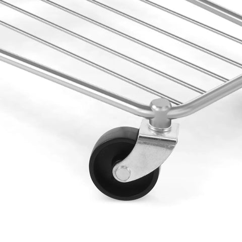 Close-up of a 2 Pack 1.5 Inch Silent Rubber Furniture Caster Wheel with Stem on a metal trolley for smooth glide mobility.