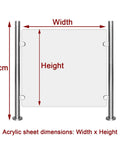 Top Shelf Metal Security Gate Featuring Heavy Duty Clear Acrylic Barriers dimensions showing height 98cm and width.