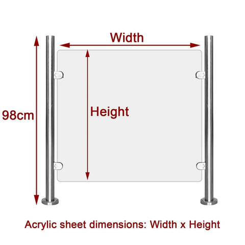 Top Shelf Metal Security Gate Featuring Heavy Duty Clear Acrylic Barriers dimensions showing height 98cm and width.