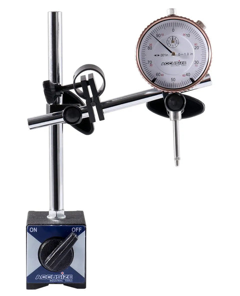 0-1 Inch Dial Indicator Built To Last With Magnetic Base Kit, 60 Kg Capacity, 0.001 Inch Resolution, AGD 2 Style, Lug Back With 1/4 Inch Hole, Rotational Bezel With Clamp For Easy Zero, Magnetic Base On/Off, Packed In Plastic Box