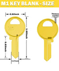 Premium Brass Key Blanks Kit Uncut KW1 SC1 M1 Pack Of 50 showing M1 brass key dimensions