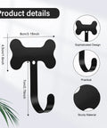8 Pack Dog Bone Shaped Wall Hooks, Stainless Steel Leash Mounted Hangers With Nails in black, size details and features shown