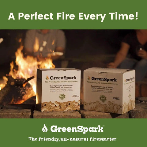 Natural All Weather Fire Starters For Grill, Fire Pit, Campfire And Pizza Oven boxes near fire, eco-friendly packaging