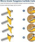 Four Piece One Quarter Inch Shank Router Bit Set for door and drawer front edging, miter frame, crown molding, carbide CNC cutting.