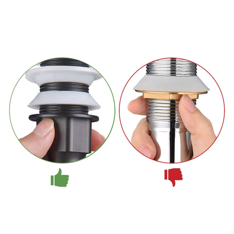 Comparison of pop-up drain components for Sleek Porcelain Vessel Sink 26x15 Inches Above Counter Rectangle With Pop Up Drain Set