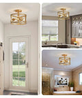 3 Light Vintage Farmhouse Industrial Dope Semi Flush Mount Ceiling Light In Gold Finish, E26 Base, in foyer, kitchen, and bathroom