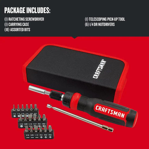 Ratcheting Multibit Screwdriver Set, 26-Piece With Quick Rotation Control And Added Grip Texture For Heavy Torque Tasks
