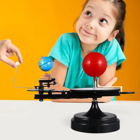 Solar System Model Kit Showcases How Earth And Moon Revolve Around The Sun For Teens And Students A Hands On STEM Science Experiment Teaching Tool For Astronomy Education; child using orbit model