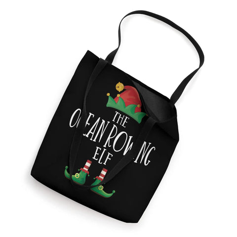 Elf Rowing Shirt Family Matching Pajama Set For Christmas Funny Holiday PJ Outfit With Tote Bag featuring elf graphic on black canvas