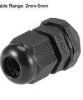 Black M12x1.5 cable gland for 2mm to 5mm wire hole, waterproof nylon joint with adjustable locknut and washer, 10 pieces set
