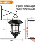 Dimensions of 2 Pack Solar Lanterns For Outdoor Spaces With Wall Mount And Hanging Options, Warm White Edison Bulb Lights shown with iPhone.