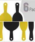 Six Piece Plastic Putty Knife Set With Black And Yellow Handles For Smooth Spackle, Paint Scrapers, And Spreading On Walls And Ceilings