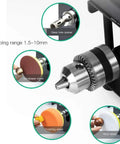Sliding Compound Miter Saw For Home Shop Multifunction Mini Table Saw With 3000RPM 35mm Cutting Depth 0 To 90 Degree Bevel Extensible Table Crosscutting Versatility Boss Level Material Cutting Tool showing drill chuck and attachments.