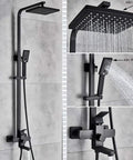 UMJIGF Matte Black Shower System with Cold and Hot Water Shower Faucet Set and multifunction handheld shower detail image.